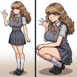 ai_generated akabur_style blowjob_gesture brown_hair curly_hair echodantalian fellatio_gesture gesture hermione_granger kneeling miniskirt on_knees school school_uniform schoolgirl skirt story story_in_picture uniform witch_trainer