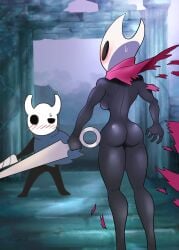 1girls ass bluebirdoasis breasts female hollow_knight hornet_(hollow_knight) nude tagme torn_clothes