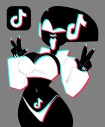 black_body cropped_jacket deltarune large_breasts midriff panties peace_sign queen_(deltarune) sqwunx_(artist) tiktok tongue_out tubetop wide_hips