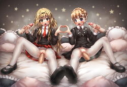 2girls aldnoah.zero black_bow black_shirt blonde_hair blush bow braid clitoris clothing cum cum_on_body cum_on_clothes cum_on_hair disembodied_penis drooling eddelrittuo emperpep eyebrows eyebrows_visible_through_hair facial hair_between_eyes hairbow handjob heart_hands heart_hands_duo heavy_breathing long_hair long_sleeves mashiro_rima multiple_girls multiple_penises necktie pantyhose penis pillow pussy pussy_juice saliva school_uniform sex shirt shoes shugo_chara shugo_chara! sitting skirt spread_legs star teeth torn_pantyhose uncensored vaginal_penetration white_legwear white_pantyhose