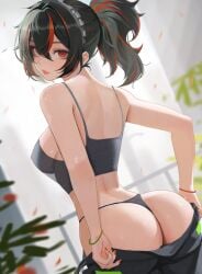 1girls artist_request ass breasts female female_focus female_only large_ass light-skinned_female light_skin looking_at_viewer looking_back solo thong zenless_zone_zero zhu_yuan