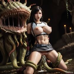 ai_generated black_hair cum cum_inside defeated large_breasts long_hair malboro monster morbol pony_diffusion_xl rape red_eyes tentacle tifa_lockhart