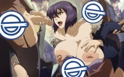 1futa 3girls blue_jacket breasts futanari gangbang ghost_in_the_shell ghost_in_the_shell:_stand_alone_complex grabbing_another's_breast groping group_sex jacket kusanagi_motoko multiple_girls nipples orphen_(pink_seito) pink_seito