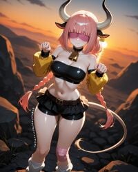 ai_generated big_breasts bovine breasts cow_ears cow_girl cowgirl embarrassed genshin_impact heykhana hoyoverse long_hair pink_hair thick thick_ass thick_thighs thighhighs thighs varesa_(genshin_impact)