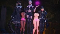 5girls armbinder au_ra bad_end bolero bondage bondage_hood captured doll doll_joints final_fantasy final_fantasy_xiv galatea_magna garlean hood hyur kisa_kha latex latex_hood womb_tattoo xaela zero_(ffxiv)