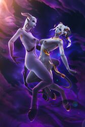 2girls 3d big_breasts bizil blizzard_entertainment blue_skin draenei female female_only lidcarter lightforged_draenei nude thick_thighs warcraft white_hair wide_hips world_of_warcraft yuri