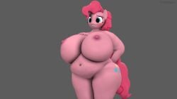 16:9 3d_(artwork) anthro big_breasts breasts casual_nudity digital_media_(artwork) equid featureless_crotch female friendship_is_magic hasbro hi_res huge_breasts mammal my_little_pony nipples nude obese obese_anthro obese_female overweight overweight_anthro overweight_female pinkie_pie_(mlp) pinkierawr simple_background solo widescreen