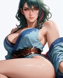 ai_generated dead_or_alive green_eyes green_hair large_breasts shu tamaki_(doa)