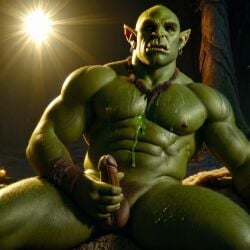 ai_generated bara big_muscle big_penis erection green_skin huge_cock ia_generated male muscular_male orc orc_male orced penis