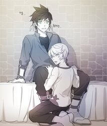 2boys asian asian_male drooling fellatio full_body looking_at_viewer looking_back male male/male male_only mikleo_(tales) multiple_boys oral oral_sex saliva sitting sorey_(tales) sweat tagme tales_of_(series) tales_of_zestiria undressing walk-in yaoi