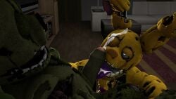 2boys 3d animatronic azzy_azphyr_(artist) cum cum_in_mouth cum_inside cum_on_face fellatio five_nights_at_freddy's five_nights_at_freddy's_3 fnaf gay green_body living_machine male male/male male_only open_mouth rabbit robot scottgames selfcest sex spring_bonnie_(fnaf) springtrap springtrap_(fnaf) sucking_penis tagme tongue tongue_out yellow_body