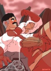 balls bara big_penis bigthortita blush boner costume cum erection flexing invincible male male_only moustache muscles muscular nolan_grayson omni-man penis ripped_clothing solo solo_male