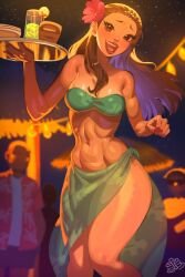 1girls brown_hair dark-skinned_female dark_skin hula_skirt large_breasts lilo_and_stitch looking_at_viewer nani_pelekai pankekes thick_hips thick_legs thick_thighs wide_hips wide_thighs