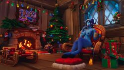 1girls 3d big_breasts black_hair blizzard_entertainment blue_skin christmas draenei female female_only horns lidcarter looking_at_viewer nude original_character sironis sitting solo thick_thighs warcraft wide_hips winter_veil world_of_warcraft