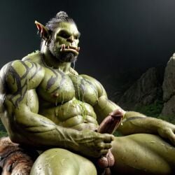 ai_generated bara big_muscle big_penis erection green_skin huge_cock ia_generated male muscular_male orc orc_male orced penis