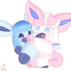 1:1 anus big_ear blue_body blue_eyes blue_nose blue_pussy blue_tail blush cakebufu canid canine duo eeveelution female female/female feral generation_4_pokemon generation_6_pokemon genitals glaceon hi_res humanoid_genitalia humanoid_genitalia_on_feral humanoid_pussy humanoid_pussy_on_feral mammal nintendo pink_ears pink_nose pink_pussy pink_tail pokemon pokemon_(species) pussy sylveon tail white_body