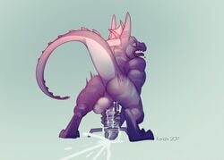 anthro balls cum cum_on_ground cumshot ejaculation erection kobold korichi male male_only masturbation muscular orgasm penetrable_sex_toy sex_toy solo