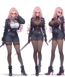 ai_generated dungeon_and_fighter female_slayer_(dungeon_and_fighter) high_heels pink_hair shu standing sunglasses