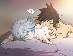 <3 2boys anal androgynous asian asian_male ass bed beige_skin blush heart licking lying male mikleo_(tales) multiple_boys nude pillow rimming sorey_(tales) steam sweat tagme tales_of_(series) tales_of_zestiria tan_skin yaoi zehel_az