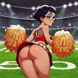 1girls ai_generated ass ass_focus back_view bare_ass bare_legs behind_view carmen_sandiego_(2019) carmen_sandiego_(franchise) cheerful cheering cheerleader cheerleader_costume cheerleader_outfit cheerleader_uniform exposed_ass exposed_shoulders female female female_focus female_only football football_field from_behind glasses julia_argent julia_argent_(carmen_sandiego) lifted_skirt looking_at_viewer looking_back_at_viewer miniskirt no_panties pear_shaped pear_shaped_figure pom_pom_(cheerleading) pom_pom_(clothes) pom_poms pose posing sexy_pose short_hair sleeveless sleeveless_shirt sleeveless_top solo solo_female solo_focus stadium stadium_background stadium_lighting stadium_lights topwear zupern0va_(manipper)