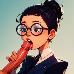 1boy 1boy1girl 1girls ai_generated big_breasts big_cock big_penis blowjob carmen_sandiego_(2019) carmen_sandiego_(franchise) cock cock_hungry fellatio female female female_focus glasses julia_argent julia_argent_(carmen_sandiego) large_breasts licking licking_cock licking_penis male oral penis short_hair sucking_off sucking_penis suit