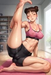 1girls ai_generated athletic athletic_female barefoot bike_shorts blunt_bangs boruto:_naruto_next_generations breasts cameltoe clenched_teeth closed_eyes double_bun earrings feet flexible high_resolution holding_leg horny horny_female indoors jewelry midriff naruto naruto_(series) navel nipples nipples_visible_through_clothing parted_lips pony_diffusion_xl raised_leg see-through see-through_clothing self_upload shiny_skin short_hair sitting sitting_on_floor skimpy skimpy_clothes solo solo_focus splits sports_bra stretching sweat sweating sweaty sweaty_body tenten tight_clothing uncensored visible_nipples workout_clothes yoga yoga_mat