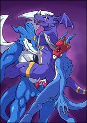 anthro buggery color digimon exveemon flamedramon furry interspecies irene male male_only multiple_males yaoi