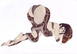 1girls artist_request ass black_hair demon female implied_sex interspecies lilith_(megami_tensei) megami_tensei nail_polish shin_megami_tensei side_view sketch slit_pupils snake tongue_out white_background yellow_eyes zoophilia