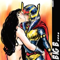 2005 2girls barda_free big_barda black_hair dark_hair dc_comics female female_only kissing long_hair mister_miracle_(series) multiple_girls new_gods nude_female pat_(artist) the_new_gods wonder_woman wonder_woman_(series) yuri