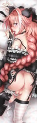 1boy anal androgynous anus ass astolfo_(fate) bare_shoulders blush braid choker chunyan cum cum_in_ass dakimakura dress dress_lift fate_(series) femboy finger_to_mouth frilled_dress frills garter_straps hair_ribbon highres long_hair looking_at_viewer lying male_focus multi_tail multicolored_hair multiple_tails nipples nose_blush on_back open_mouth penis pillow pink_hair platform_footwear purple_eyes ribbon sample single_braid smile streaked_hair striped striped_legwear tail thighhighs trap uncensored underwear very_long_hair white_hair