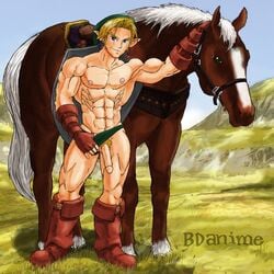 abs armpits bdanime beefcake biceps bodybuilder epona equine erect_nipples female feral fur handsome horse hunk link link_(ocarina_of_time) male male_focus muscle muscles muscular muscular_armpits muscular_male nintendo ocarina_of_time pecs penis serratus_anterior the_legend_of_zelda underwear