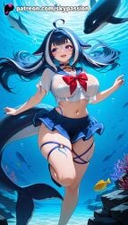 1girls 2025 ai_assisted ai_generated air_bubble animal anime aquarium artist_name beach big_breasts big_chest black_choker blue_eyes blue_hair blue_skirt boat breast breasts bubble bust busty caustics chest choker coral crop_top dolphin explicit female fins fish fish_tail fishing freediving hi_res high_quality high_resolution highres horizon island jellyfish large_breasts long_hair looking_at_viewer merfolk mermaid miniskirt multicolored_hair navel ocean open_mouth partially_underwater_shot patreon patreon_username pier pleated_skirt pool pool_ladder poolside purple_eyes rock sailor_collar school_uniform seagull seaweed see-through serafuku shark shark_girl shark_tail ship shirt shore shylily skirt skypassion smile solo stable_diffusion standing_on_liquid submerged surfing swimming swimsuit thigh_strap thighs turtle underwater virtual_youtuber vtuber water watercraft watermark waves wet wet_clothes whale