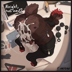 1:1 anal_beads anthro anus arrow_pointing_to_anus ass ass_up backsack balls ballsack big_anus big_balls big_butt black_border blep blush bodily_fluids body_writing border brown_body brown_fur clothing condom cum cum_in_ass cum_inside cum_spurt cum_string disembodied_penis erection filled_condom free_use fur genital_fluids genitals hair hi_res lagomorph leaking_cum legwear leporid male mammal noxavious penis pull_out rabbit red_hair sex_toy sexual_barrier_device short_tail solo stockings tail tally_marks thick_thighs tongue tongue_out