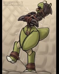 2022 ankle_cuffs anthro arthropod bondage bound chastity_cage chastity_device clothing cuff_(restraint) digital_drawing_(artwork) digital_media_(artwork) edgar_munroe feet furry furry_only gag gagged generation_1_pokemon genitals hi_res insects latex latex_clothing latex_straitjacket low-angle_view male nintendo padded_room penis pokemon pokemon_(species) restraints ring_gag scyther sensory_deprivation sensory_deprivation_hood solo straitjacket stripedcrocodile struggling submissive