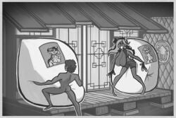 1boy 3girls bbw belly belly_button_penetration belly_overhang bellyfuck big_belly big_breasts breasts brothel callie_(splatoon) chubby dark-skinned_female dark-skinned_male fat fat_belly fat_female glassomass glory_wall large_breasts marie_(splatoon) marina_(splatoon) morbidly_obese multiple_girls navel_penetration obese obese_female overweight overweight_female sagging_breasts splatoon