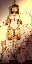 1:2 absurd_res anthro areola blood blood_on_face blood_on_ground blood_on_wall blood_pool blood_splatter bodily_fluids breasts clitoral_hood clitoris corpse death digital_media_(artwork) dismemberment dripping ear_piercing ear_ring execution feet felid female female_death fingers frostbite80_(artist) fur genital_fluids genitals gore hair hanged hi_res jaguar leaking mammal navel nipples noose nude pantherine pawpads piercing pussy pussy_juice_leaking ring_piercing severed_arm severed_body_part severed_leg severed_limb sewn_mouth snuff solo spots surgical_suture tail toes vaginal_fluid_drip vaginal_fluid_string vaginal_fluids vulva