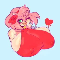 1:1 amy_rose anthro big_breasts blush breasts eldiipiid eulipotyphlan female flower hedgehog huge_breasts mammal nipple_outline plant rose_(flower) sega solo sonic_(series) sonic_the_hedgehog_(series) tongue tongue_out