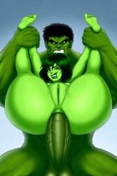1boy 1girls abs ai_generated ass bed bedroom big_breasts black_hair breasts closed_eyes cousins female green-skinned_female green-skinned_male green_eyes green_hair green_skin hulk hulk_(series) incest indoors long_hair male male/male marvel muscular muscular_female muscular_male naked naked_female naked_male nude nude_female nude_male she-hulk spread_legs thighs