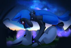 3:2 animal_genitalia animal_penis anthro anthro_on_feral balls canine_genitalia canine_penis collar digital_media_(artwork) duo eeveelution evalyn_(kitosnightfall) female female_penetrated feral generation_4_pokemon genitals hi_res kitos_(kitosnightfall) knot male male/female male_penetrating male_penetrating_female mammal nintendo nude open_mouth penetration penis pokemon pokemon_(species) pussy riolu sex steel_cat tail tongue vaginal_penetration zoophilia
