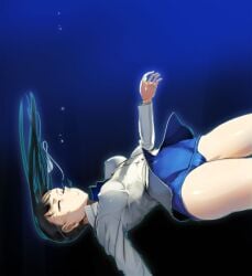 00s 1girls andou_shuki asphyxiation bad_id bad_pixiv_id black_hair breasts closed_eyes drowning falling female female_focus long_hair medium_breasts no_pants one-piece_swimsuit sakamoto_mio school_swimsuit solo strike_witches swimsuit swimsuit_under_clothes tears unconscious underwater world_witches_series