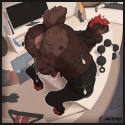 1:1 anal_beads anthro anus arrow_pointing_to_anus ass ass_up backsack balls ballsack big_anus big_balls big_butt black_border blep blush body_writing border brown_body brown_fur clothing condom disembodied_penis erection filled_condom free_use fur genitals hair hi_res lagomorph legwear leporid male mammal noxavious penis rabbit red_hair sex_toy sexual_barrier_device short_tail solo stockings tail tally_marks thick_thighs tongue tongue_out