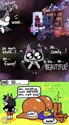 absurd_res anal anal_storage anal_vore anthro ass big_butt blush blush_lines bodily_fluids cavity_storage comic dialogue domestic_cat duo fan_character felid feline felis female hi_res huge_butt humor hyper hyper_butt implied_anal_vore implied_orgasm lagomorph leporid looking_pleasured male male/female mammal object_vore rabbit sequence skee-lo spiral spiral_eyes sweat sweaty_butt thick_thighs vore wowthisisgreat