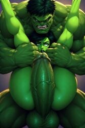 1boy 1girls abs ai_generated ass bed bedroom big_breasts black_hair breasts closed_eyes cousins female green-skinned_female green-skinned_male green_eyes green_hair green_skin hulk hulk_(series) incest indoors long_hair male male/male marvel muscular muscular_female muscular_male naked naked_female naked_male nude nude_female nude_male she-hulk spread_legs thighs