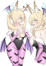 1girls animal_ears big_breasts blonde_hair blue_archive breasts cosplay darkstalkers female female_only head_wings huge_breasts kanna_(blue_archive) large_breasts morrigan_aensland_(cosplay) wings yos2k