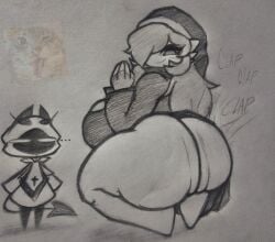 1boy 1girls 2_horns ass big_thighs black_and_white clapping_ass clapping_cheeks demon demon_humanoid demon_tail fat_ass female fingerless_gloves gardevoir gloves greyscale hood horns huge_ass huge_thighs living_clothes long_hair looking_back male monochrome nun nun_outfit oc one_eye_covered onomatopoeia partially_clothed pencil_(artwork) pointed_tail pokemon rand0m293_(oc) rand0m_293 sideboob thebunallies thick_thighs twitter_user_oc