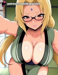 1girls 2025 ai_assisted ai_generated anime artist_name big_breasts big_chest blonde_hair blurry blush breast breasts brown_eyes bust busty chest cleavage clothed_female collarbone female female_focus female_only glasses heart hi_res high_quality high_resolution highres large_breasts leaning_forward long_hair looking_at_viewer naruto naruto_(classic) naruto_(series) naruto_shippuden naruto_shippuuden patreon patreon_username reaching_out selfie skypassion solo stable_diffusion tsunade tsunade_senju watermark