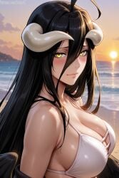 1girls ai_generated albedo_(overlord) big_breasts bikini bikini_top black_hair blush breasts female female female_only horns long_hair looking_at_viewer overlord_(maruyama) patreon salupai solo solo_female uncensored upper_body watermark wings yellow_eyes