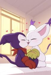 ai_generated anguirus12345 digimon digimon_(species) french_kiss french_kissing gatomon gloves heart impmon kissing tongue_out tongue_to_tongue