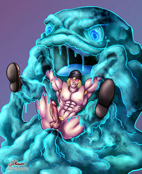 abs anal bara blush erection final_fantasy final_fantasy_xiii male male_only monster muscle naughty_face nude penetration penis phausto restrained size_difference slime snow_villiers testicles tongue tongue_out yaoi