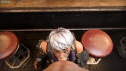 1boy 1boy1girl 1girls 3d 3ddeed all_the_way_to_the_base apex_legends asian_female beer blender_(software) blowjob brown_eyes deepthroat deepthroat_no_hands eye_contact fellatio female flirty fully_clothed gray_hair grey_hair japanese_female looking_at_viewer male oral oral_sex point_of_view pov pov_eye_contact straight tagme tipsy valkyrie_(apex_legends)